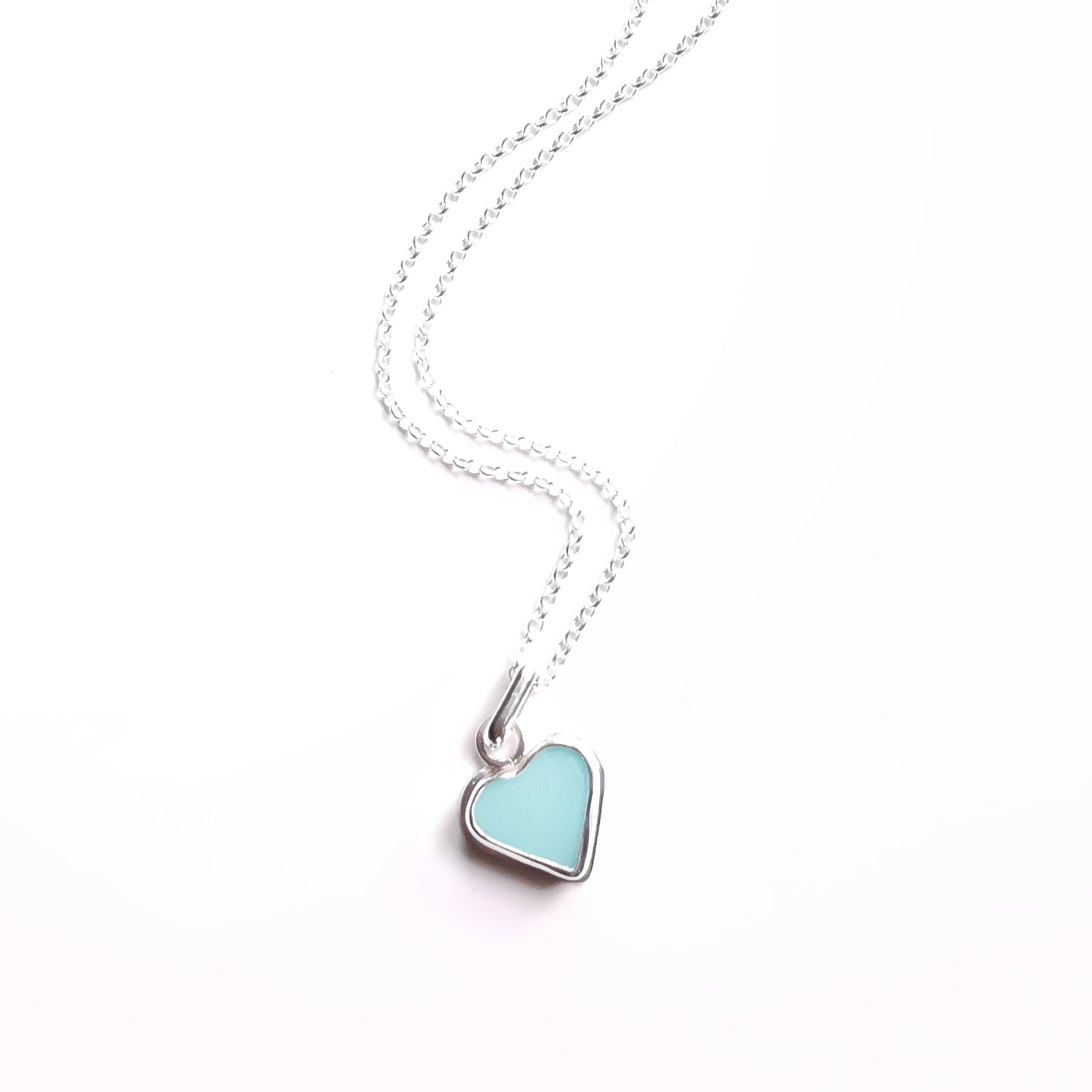 Scottish turquoise sea glass heart & sterling silver pendant.