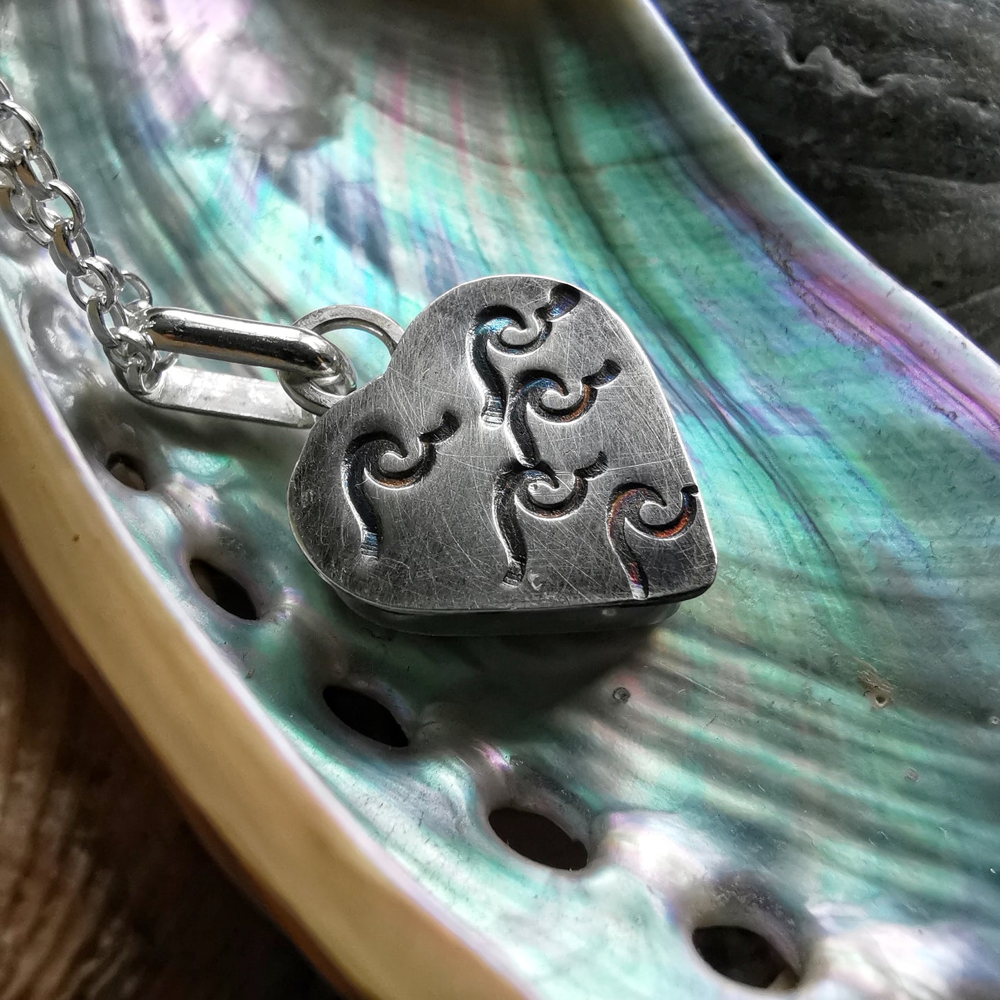 Scottish turquoise sea glass heart & sterling silver pendant.