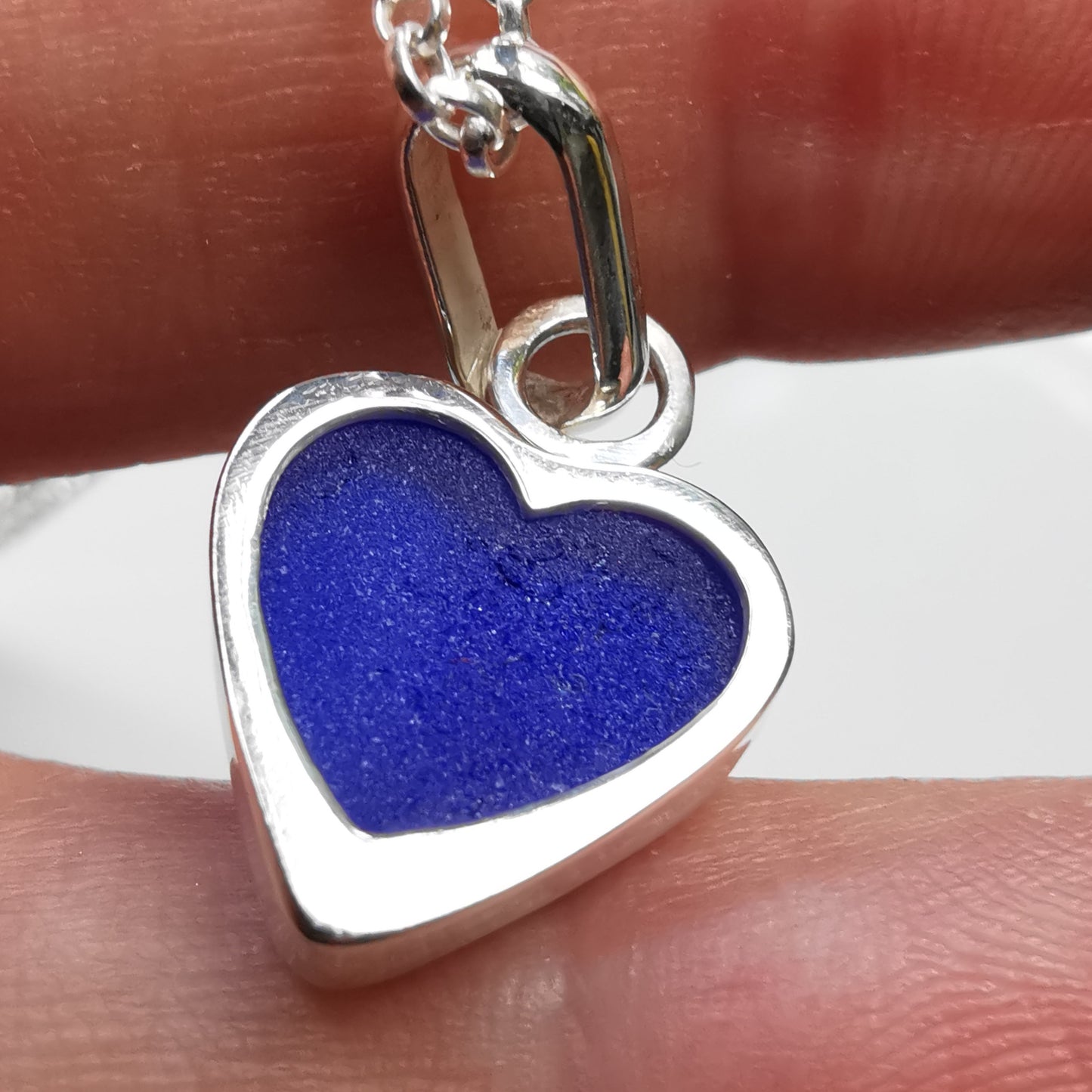 Scottish cobalt blue sea glass heart & sterling silver pendant.