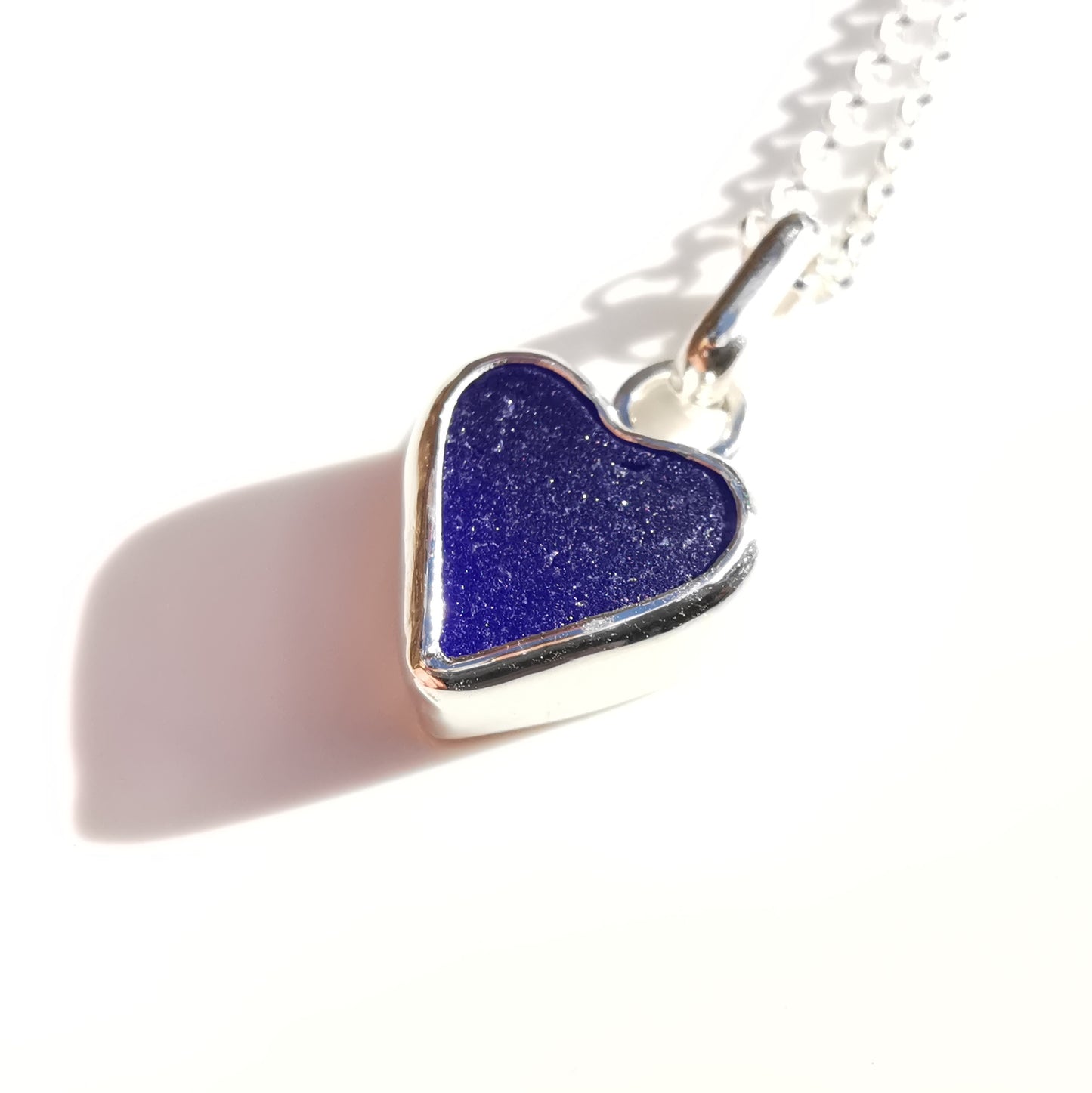 Scottish cobalt blue sea glass heart & sterling silver pendant.