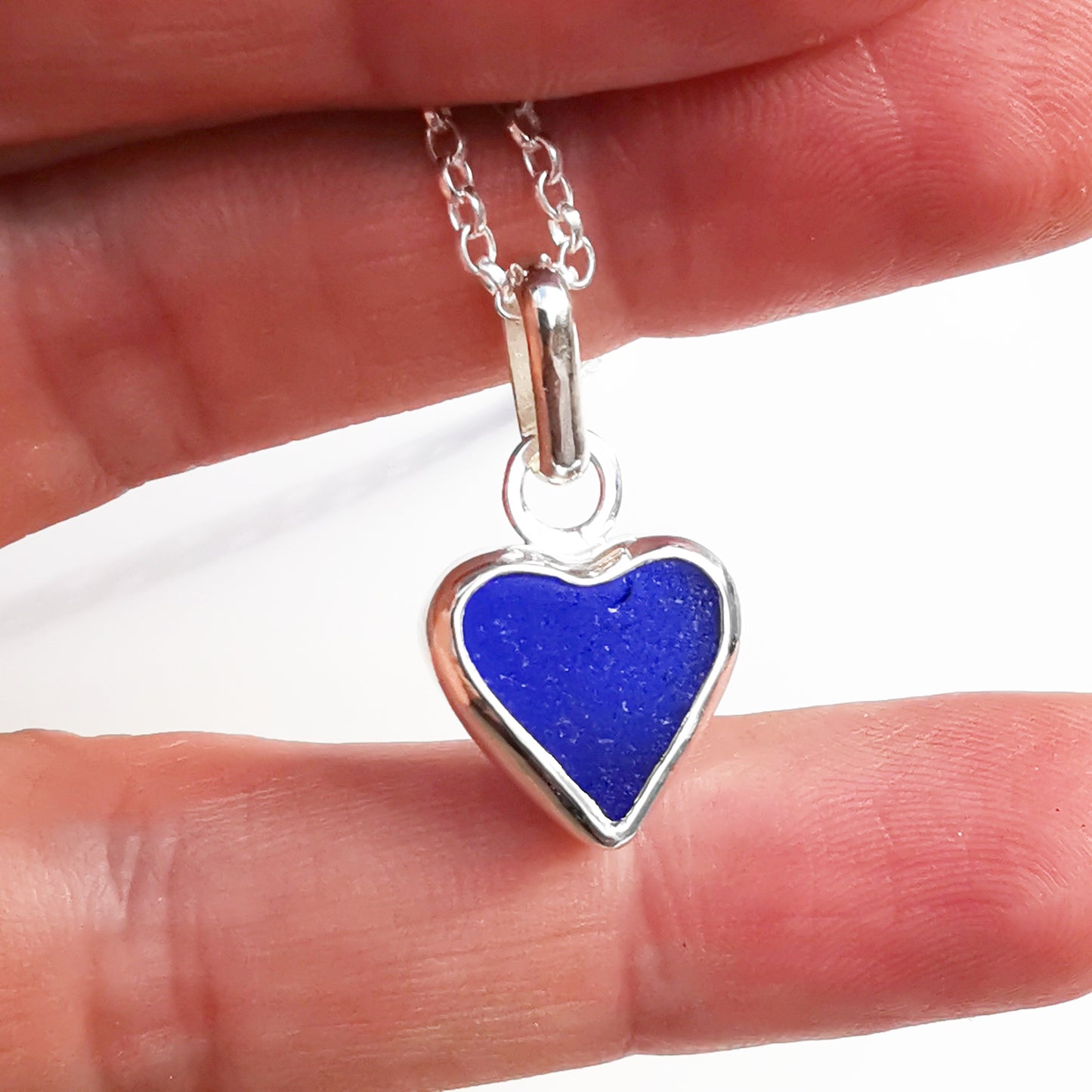Scottish cobalt blue sea glass heart & sterling silver pendant.