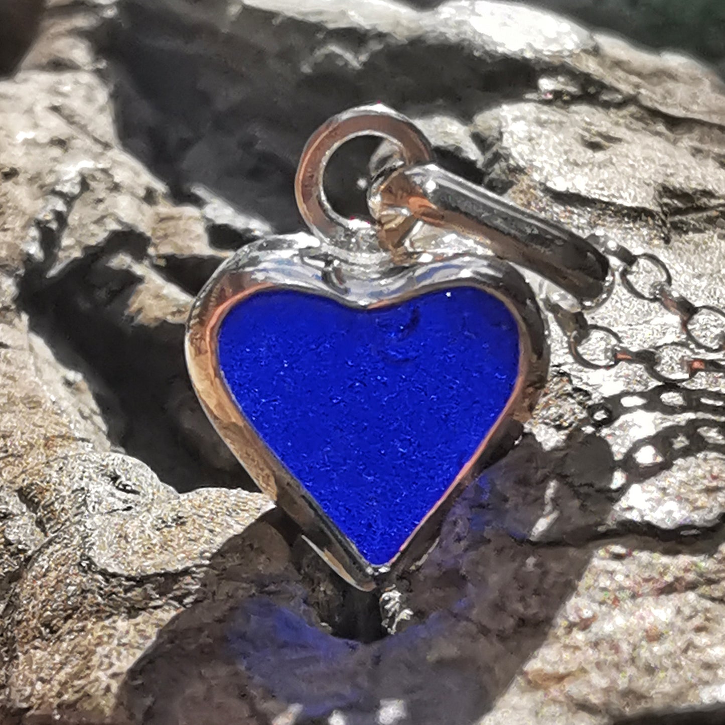 Scottish cobalt blue sea glass heart & sterling silver pendant.