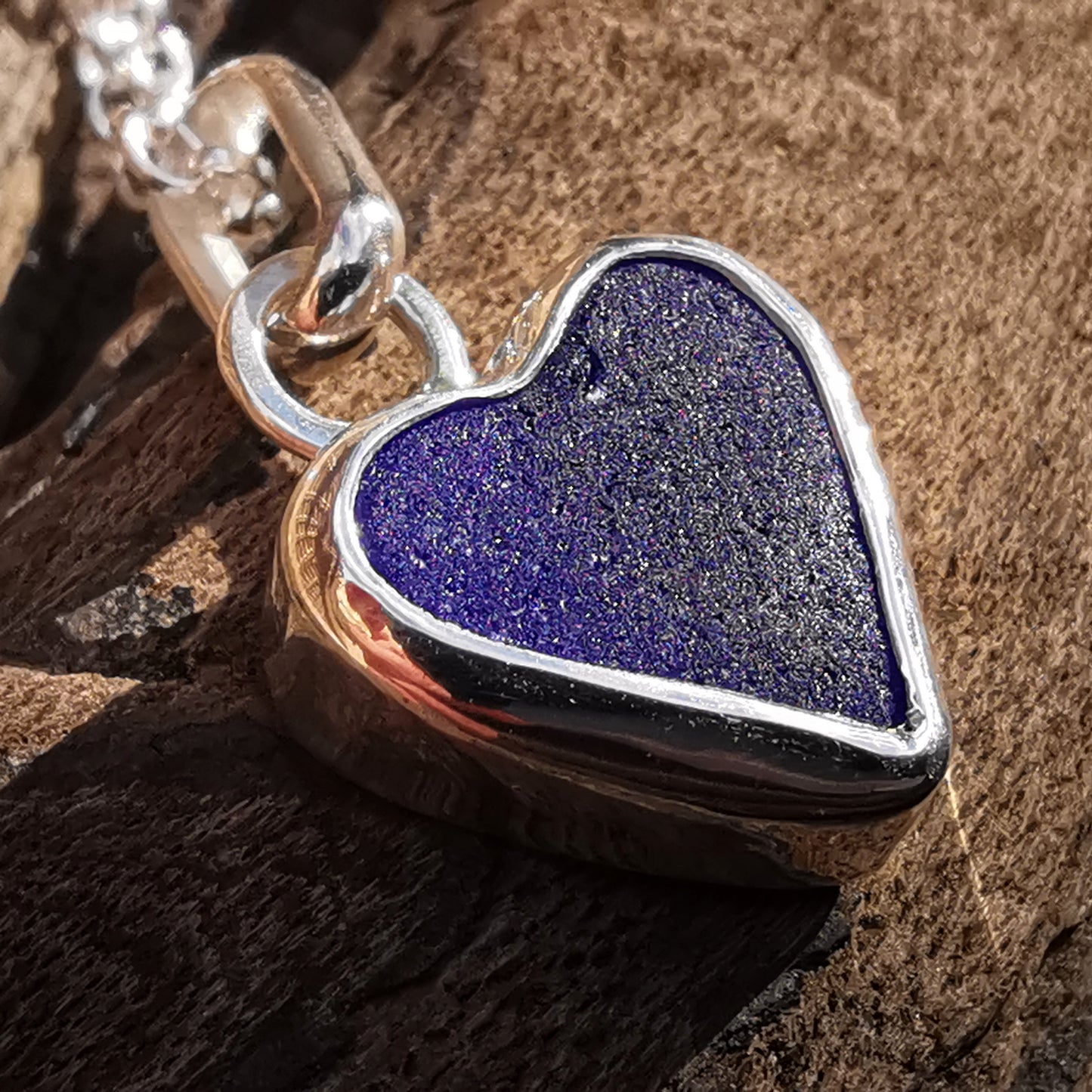 Scottish cobalt blue sea glass heart & sterling silver pendant.