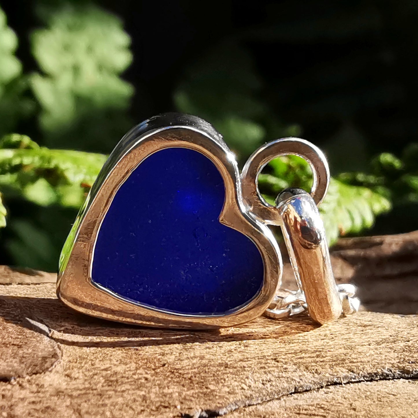Scottish cobalt blue sea glass heart & sterling silver pendant.