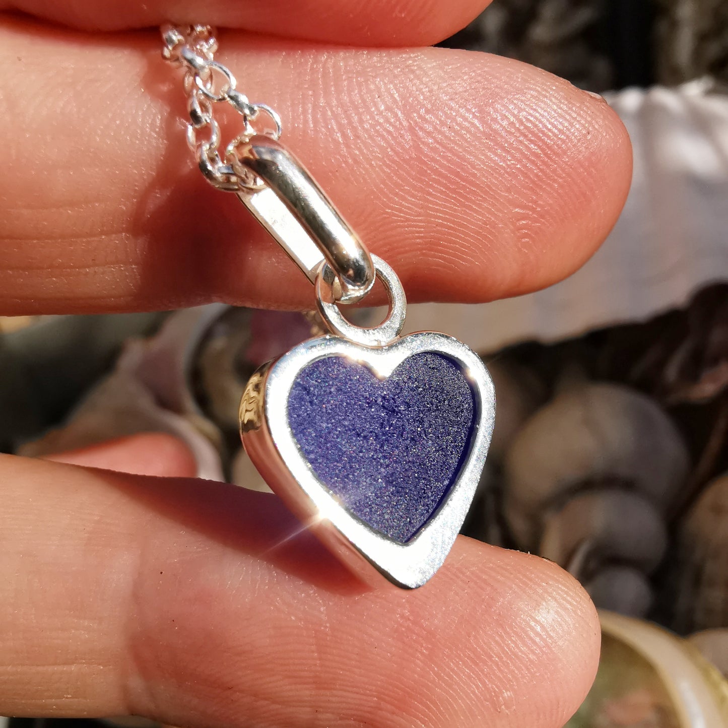 Scottish cobalt blue sea glass heart & sterling silver pendant.