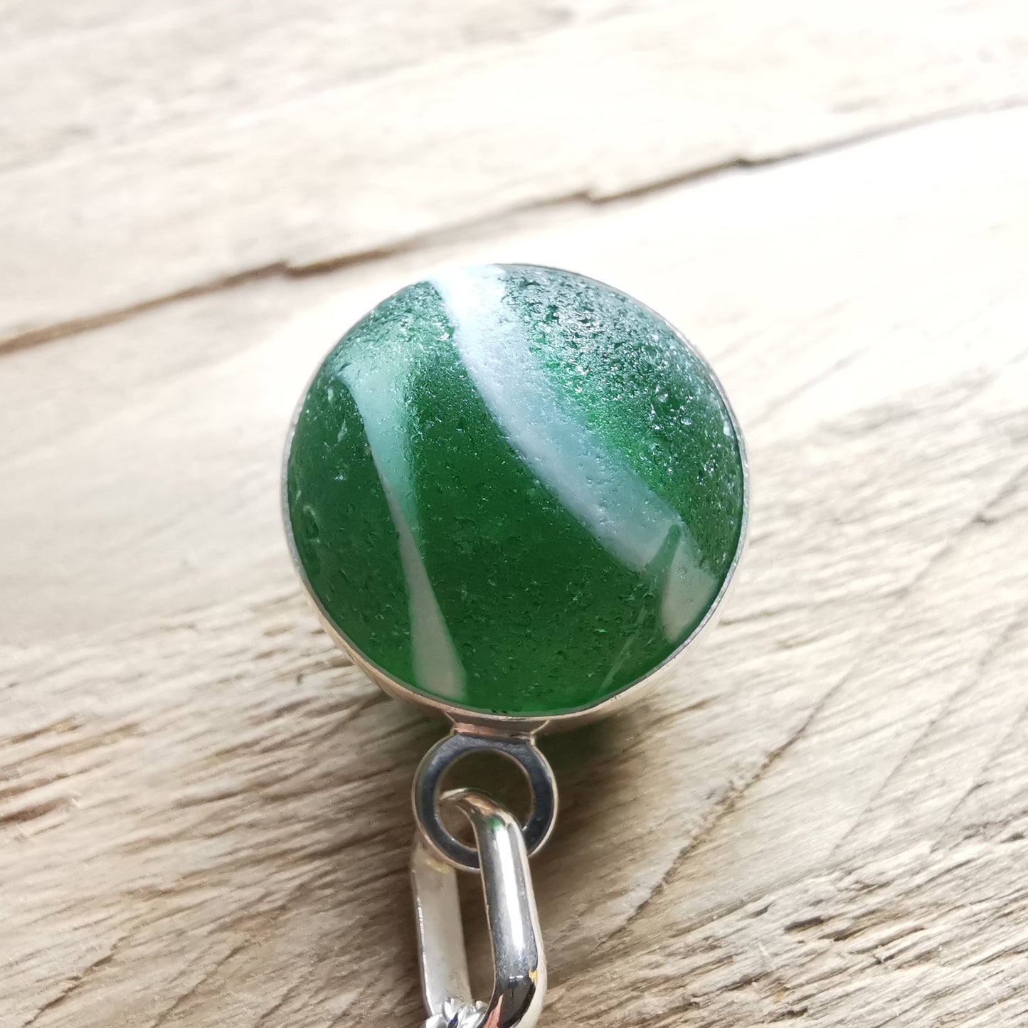 Scottish green sea glass marble & sterling silver pendant.