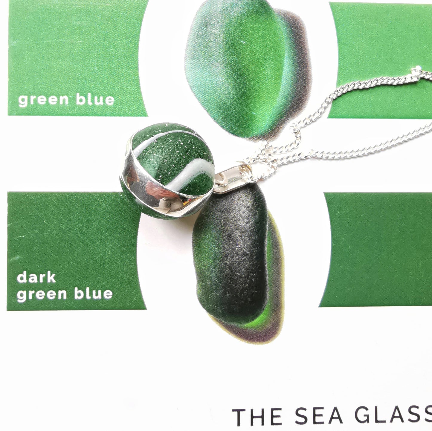 Scottish green sea glass marble & sterling silver pendant.