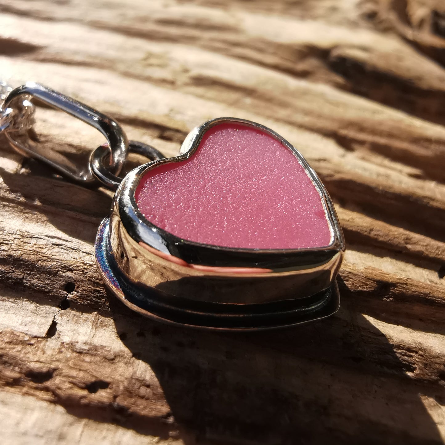 Pink sea glass heart & sterling silver pendant.