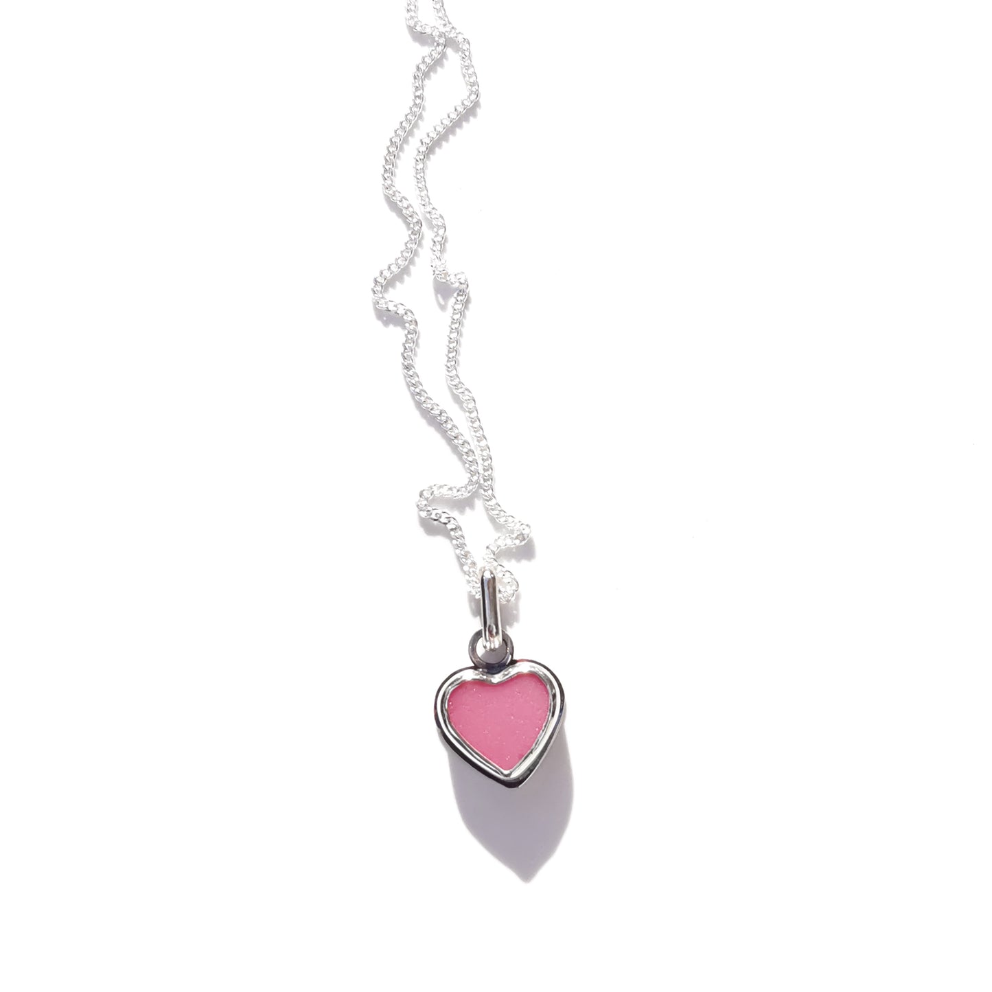Pink sea glass heart & sterling silver pendant.