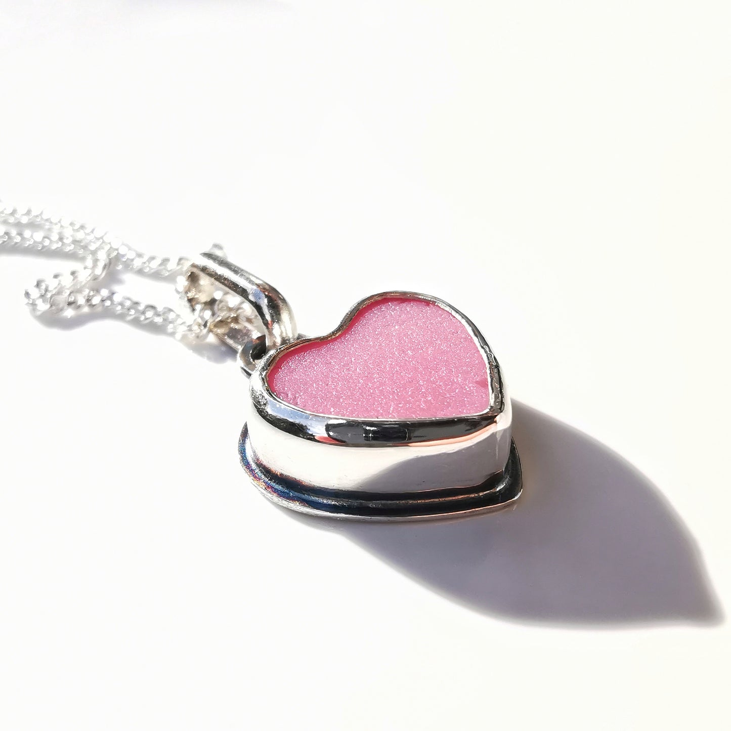 Pink sea glass heart & sterling silver pendant.