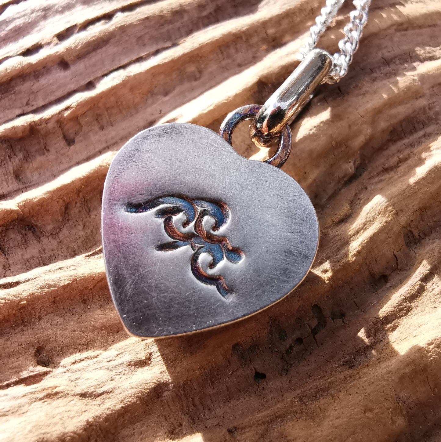 Pink sea glass heart & sterling silver pendant.