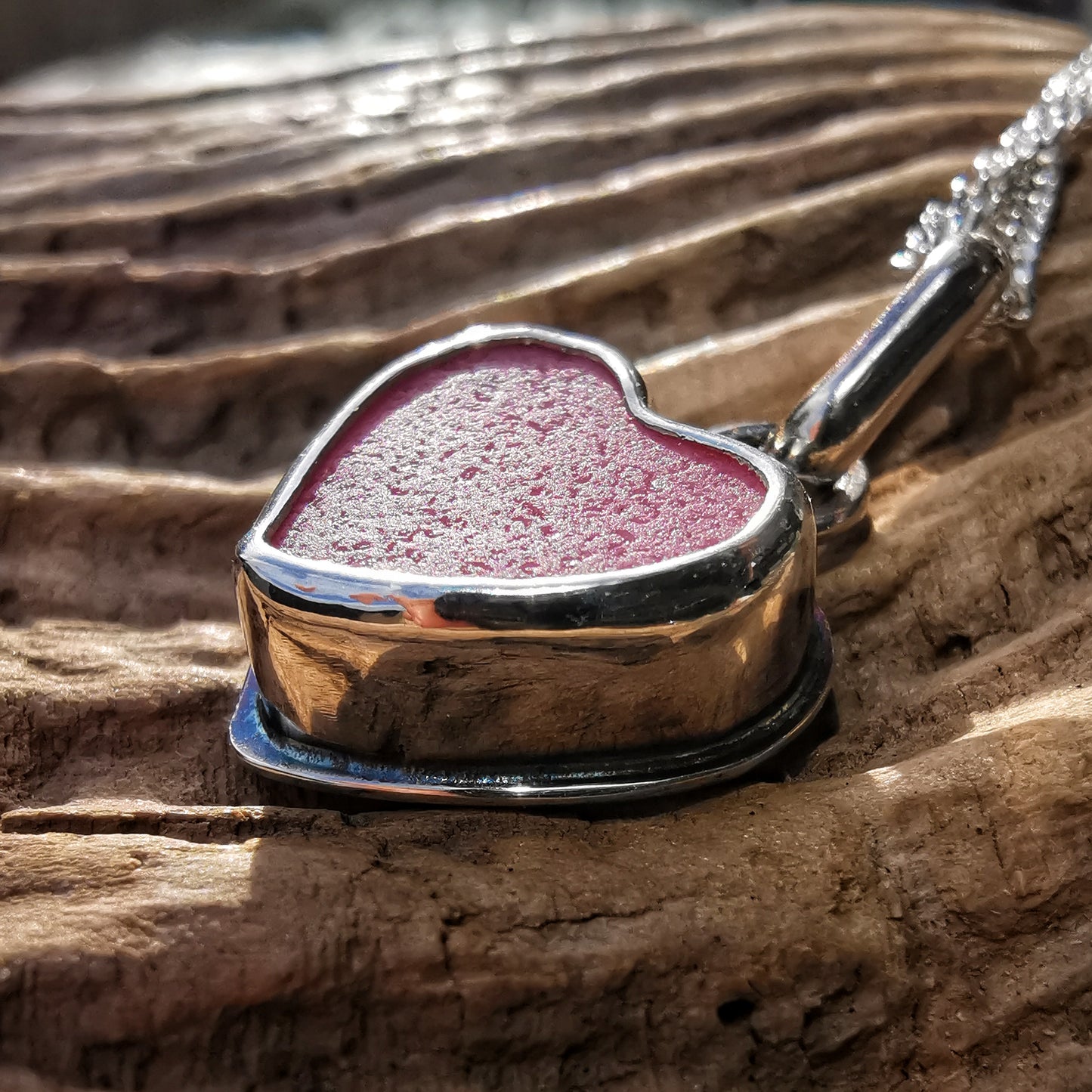 Pink sea glass heart & sterling silver pendant.