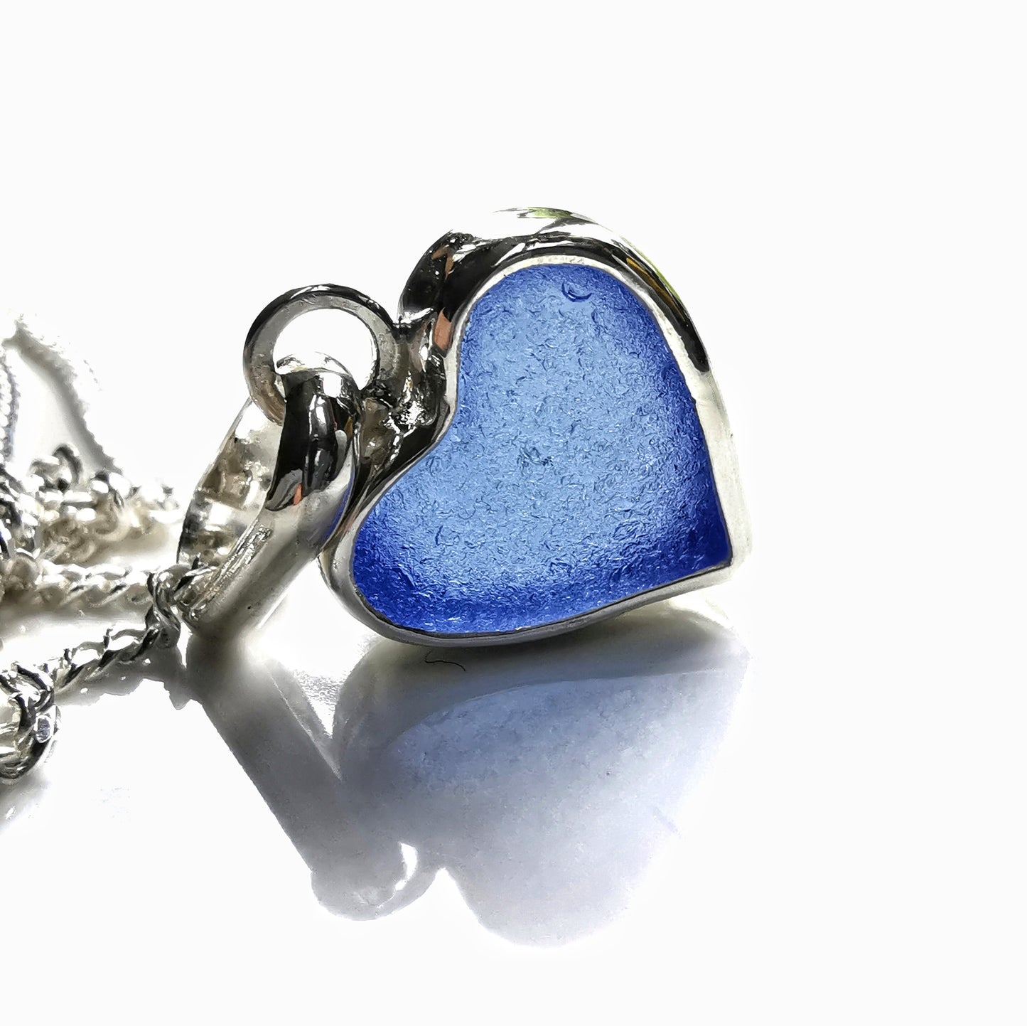 Blue sea glass heart & sterling silver pendant.