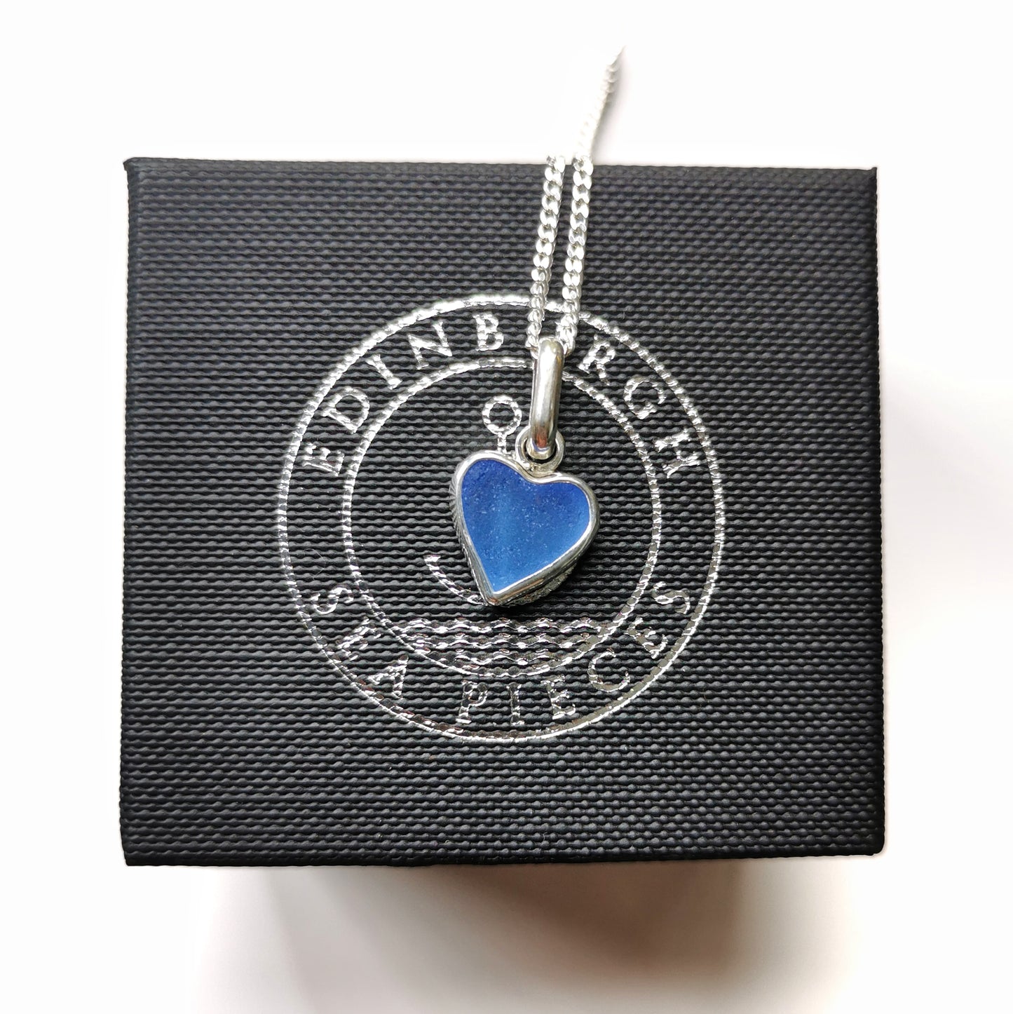 Blue sea glass heart & sterling silver pendant.