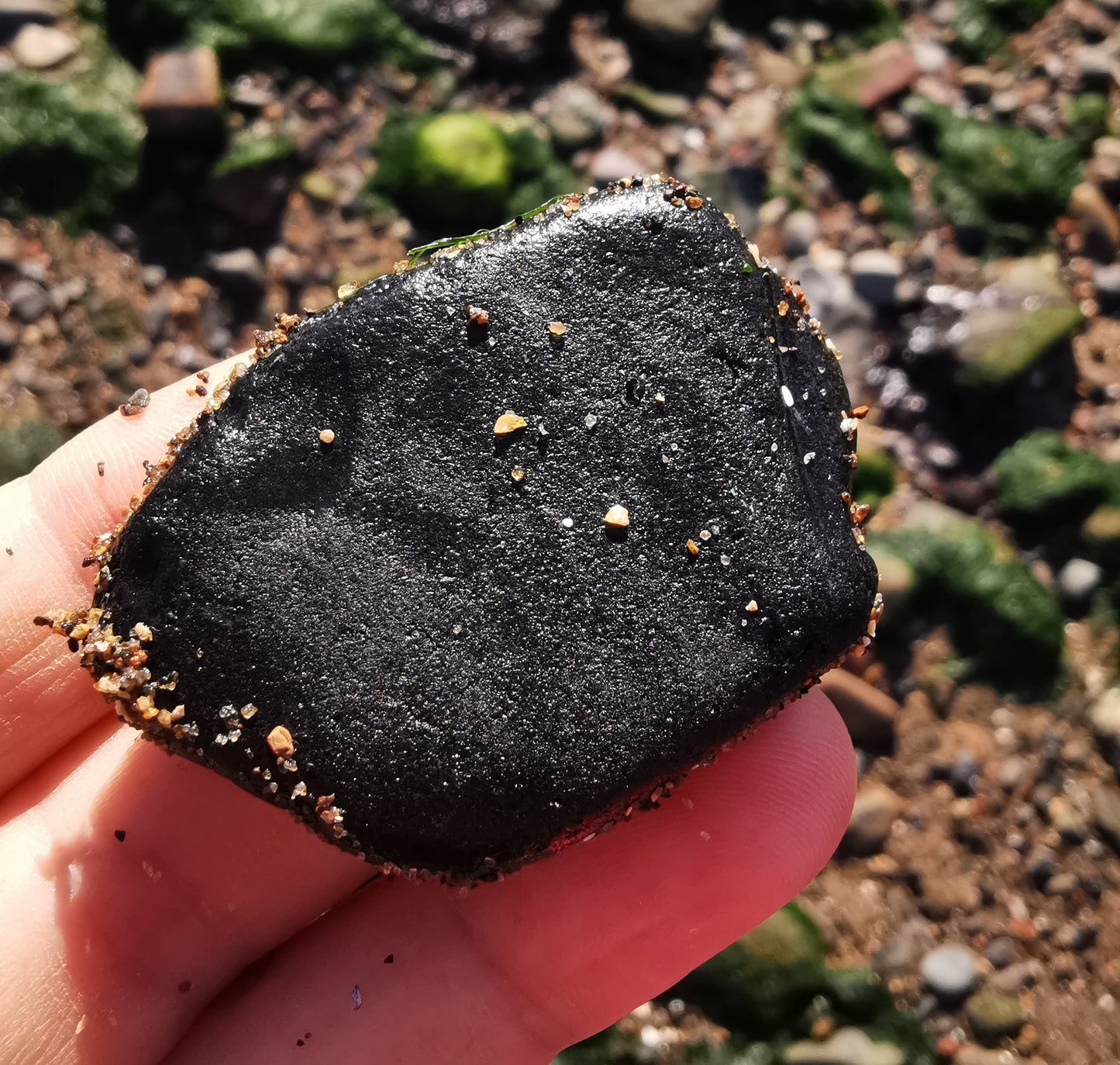 Scottish black sea glass heart & sterling silver pendant.