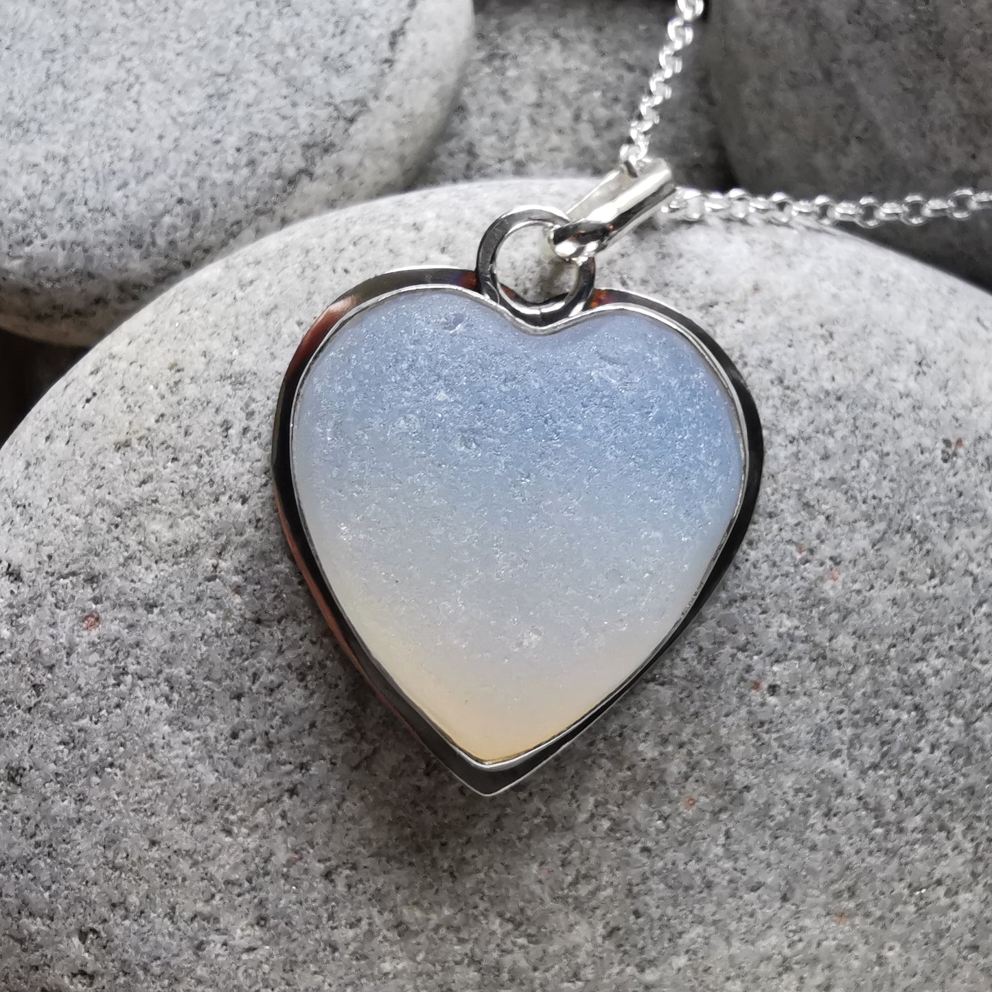 Reserved for Gatia. Scottish opalescent sea glass heart & sterling silver pendant.