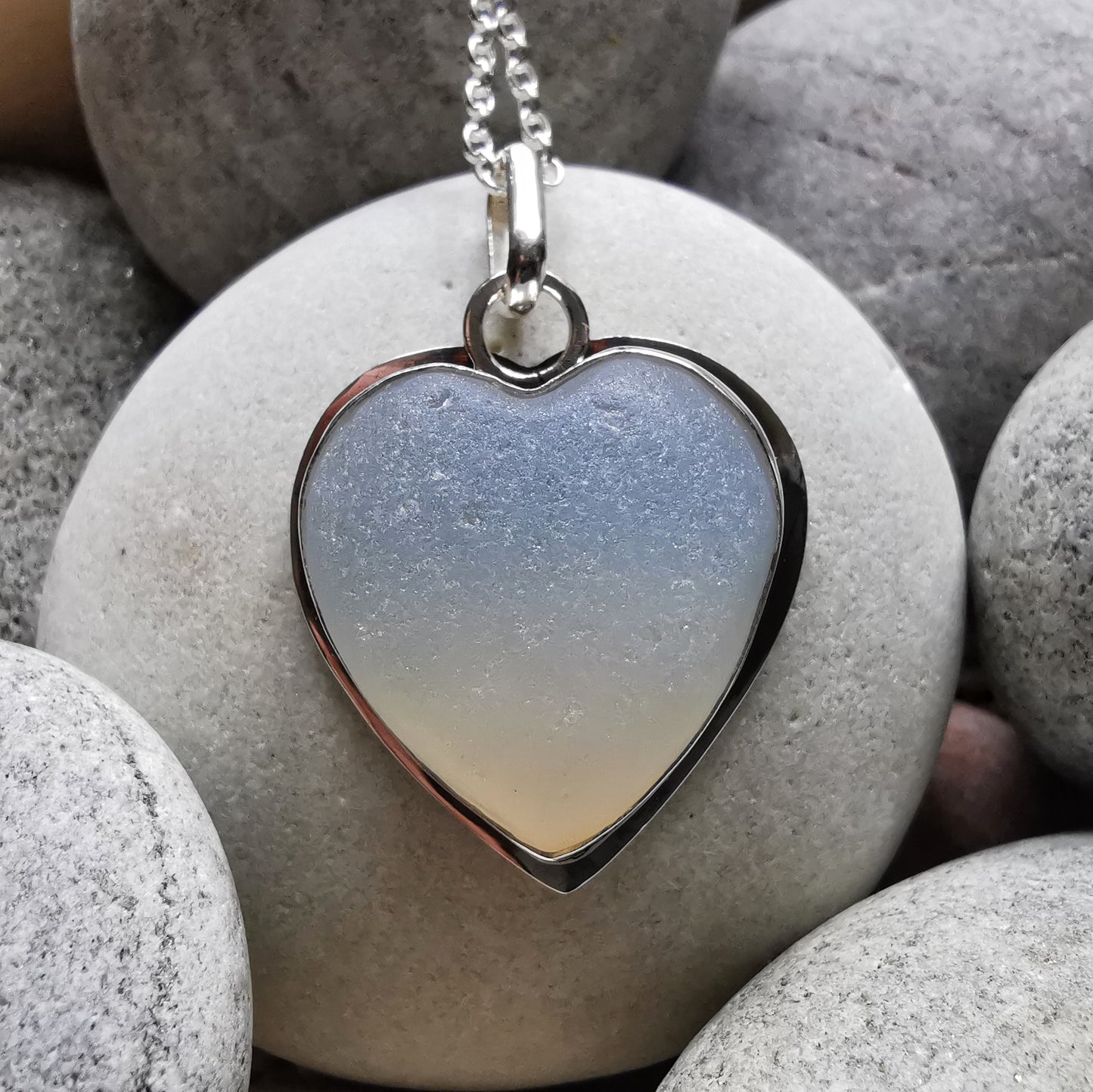 Reserved for Gatia. Scottish opalescent sea glass heart & sterling silver pendant.