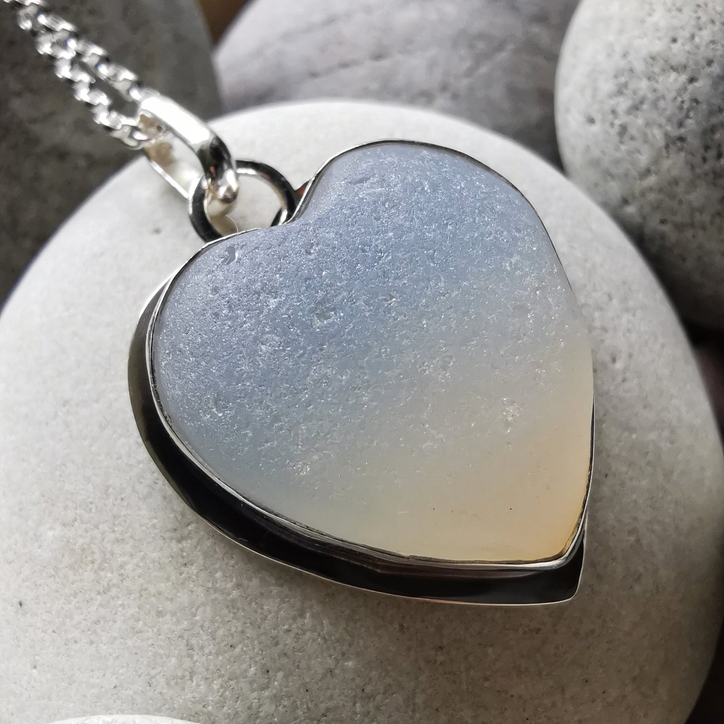 Reserved for Gatia. Scottish opalescent sea glass heart & sterling silver pendant.