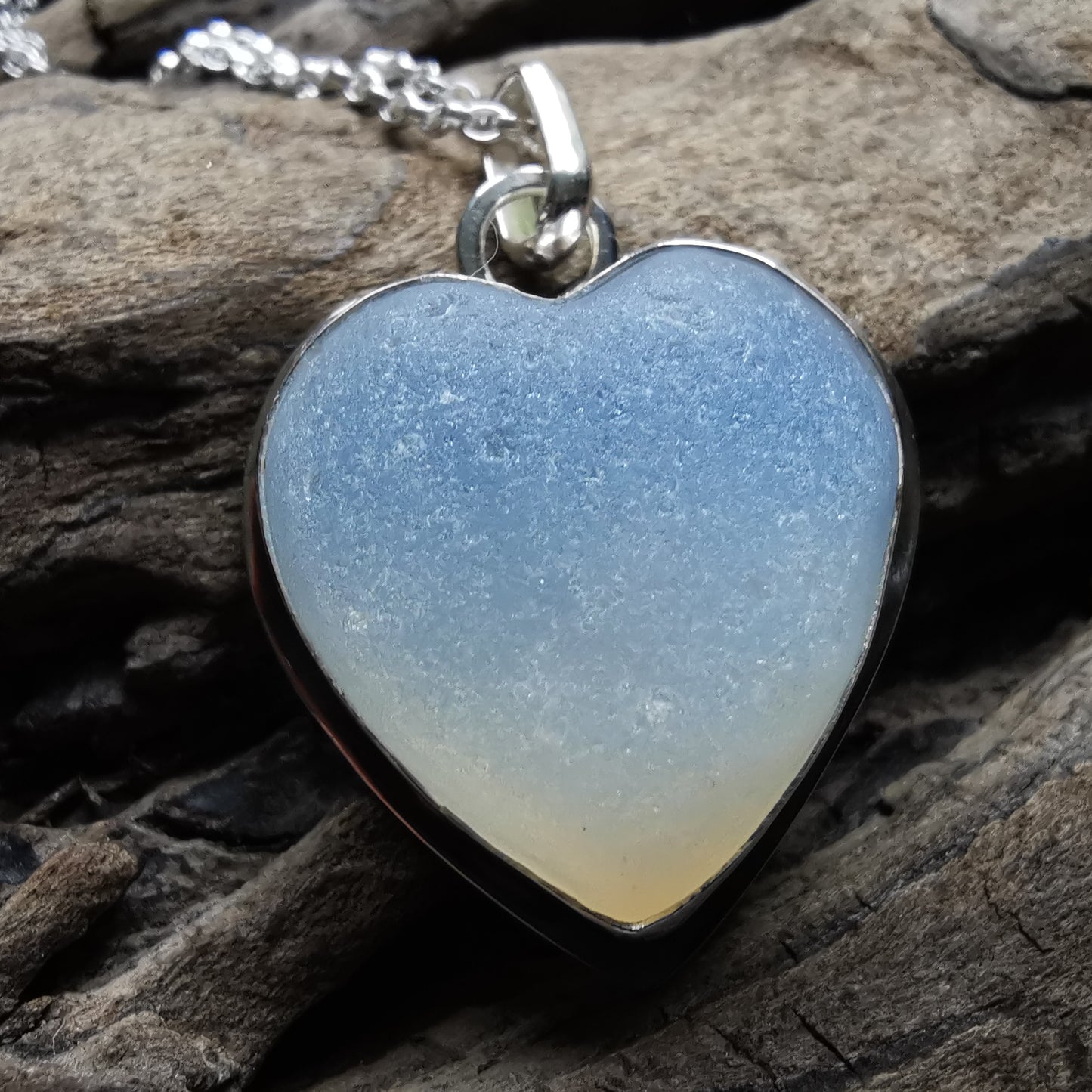 Reserved for Gatia. Scottish opalescent sea glass heart & sterling silver pendant.