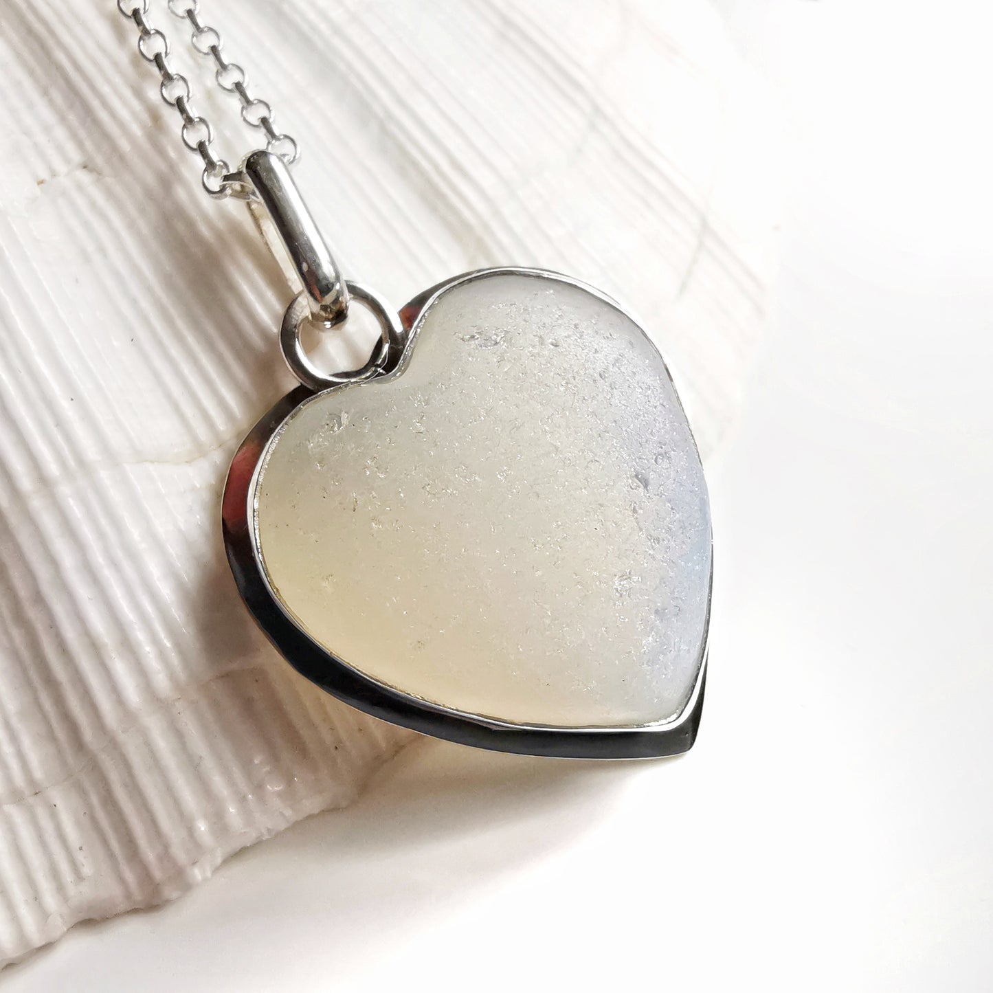 Reserved for Gatia. Scottish opalescent sea glass heart & sterling silver pendant.