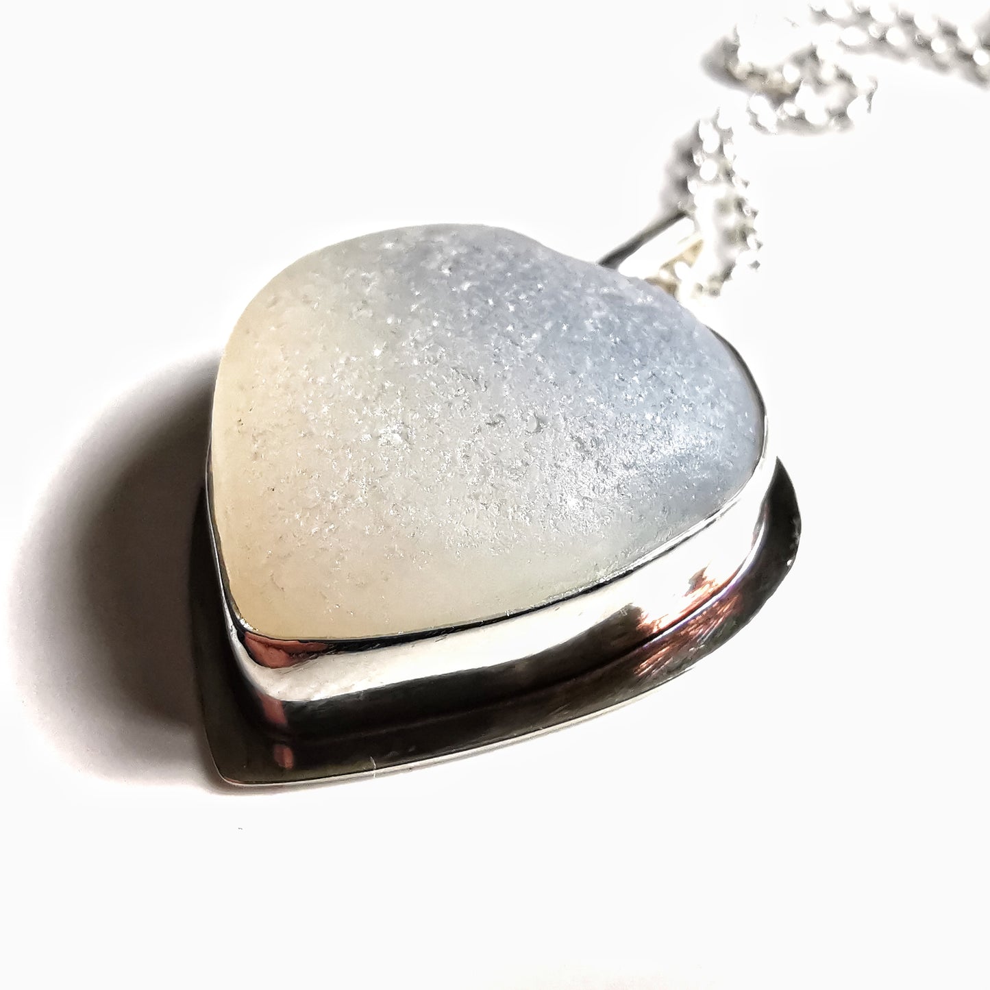 Reserved for Gatia. Scottish opalescent sea glass heart & sterling silver pendant.