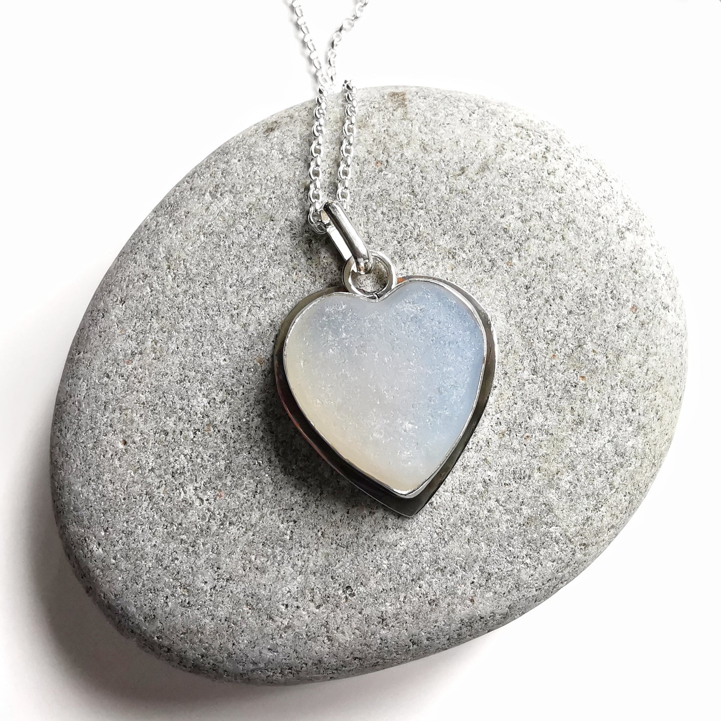 Reserved for Gatia. Scottish opalescent sea glass heart & sterling silver pendant.