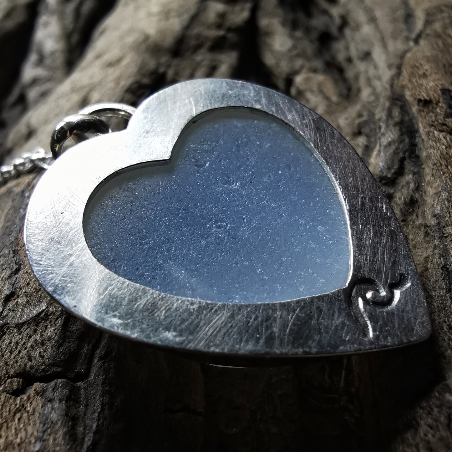 Reserved for Gatia. Scottish opalescent sea glass heart & sterling silver pendant.