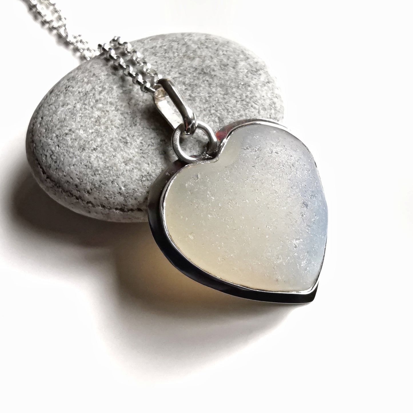 Reserved for Gatia. Scottish opalescent sea glass heart & sterling silver pendant.