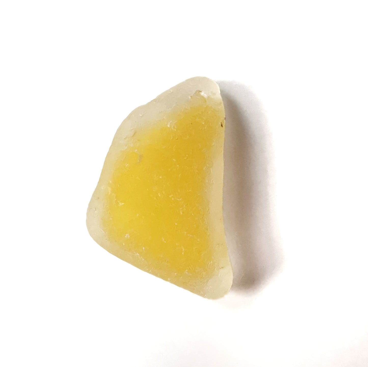 Yellow crescent moon sea glass & sterling silver pendant.