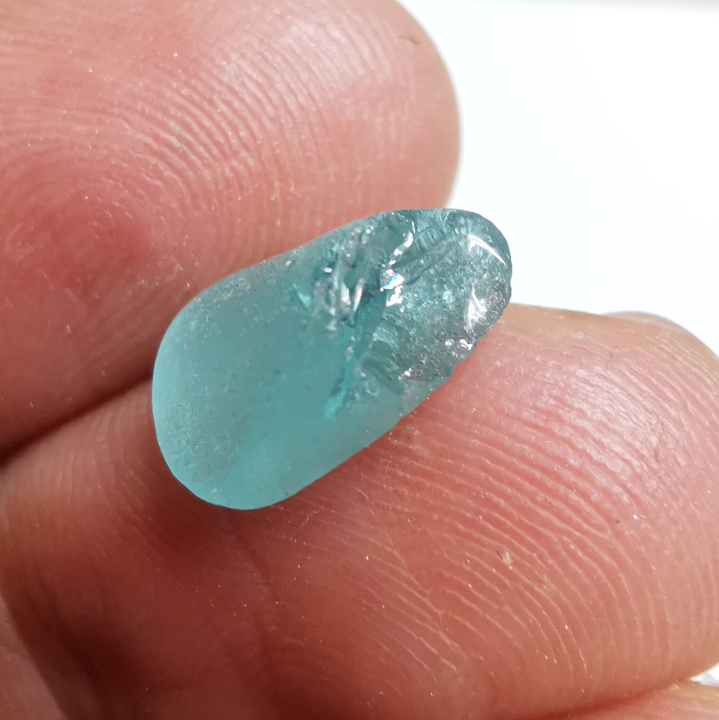 Aqua blue UV sea glass heart & sterling silver pendant.