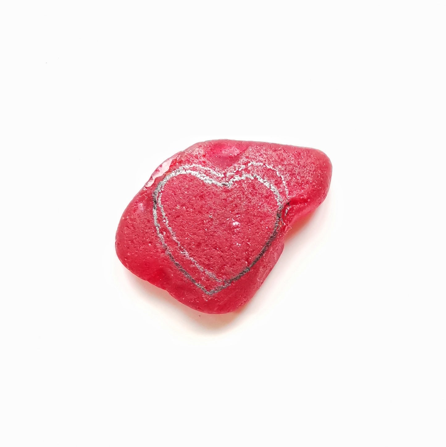 Scottish red sea glass heart & sterling silver pendant.