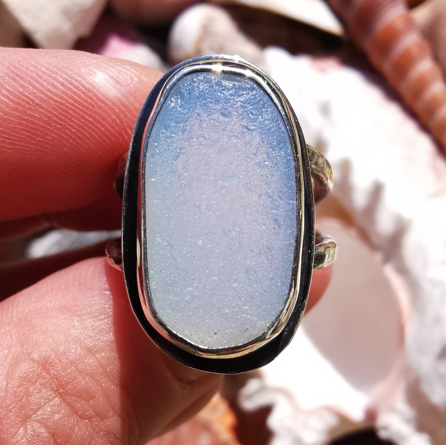 Seaham opalescent sea glass & sterling silver ring.