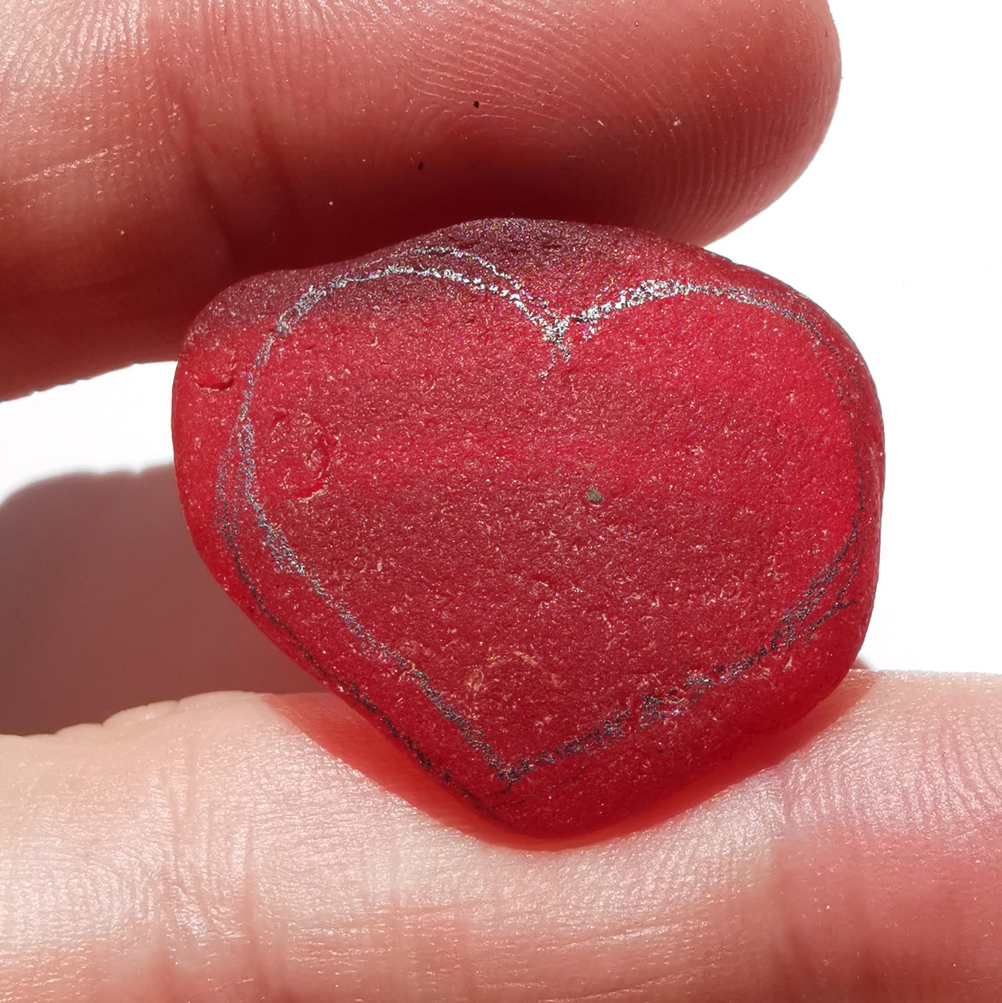 Scottish red UV sea glass heart & sterling silver pendant.