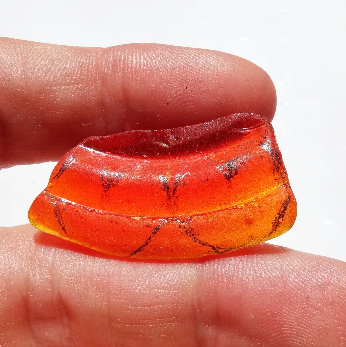 Scottish red and orange lips/kiss sea glass & sterling silver pendant.