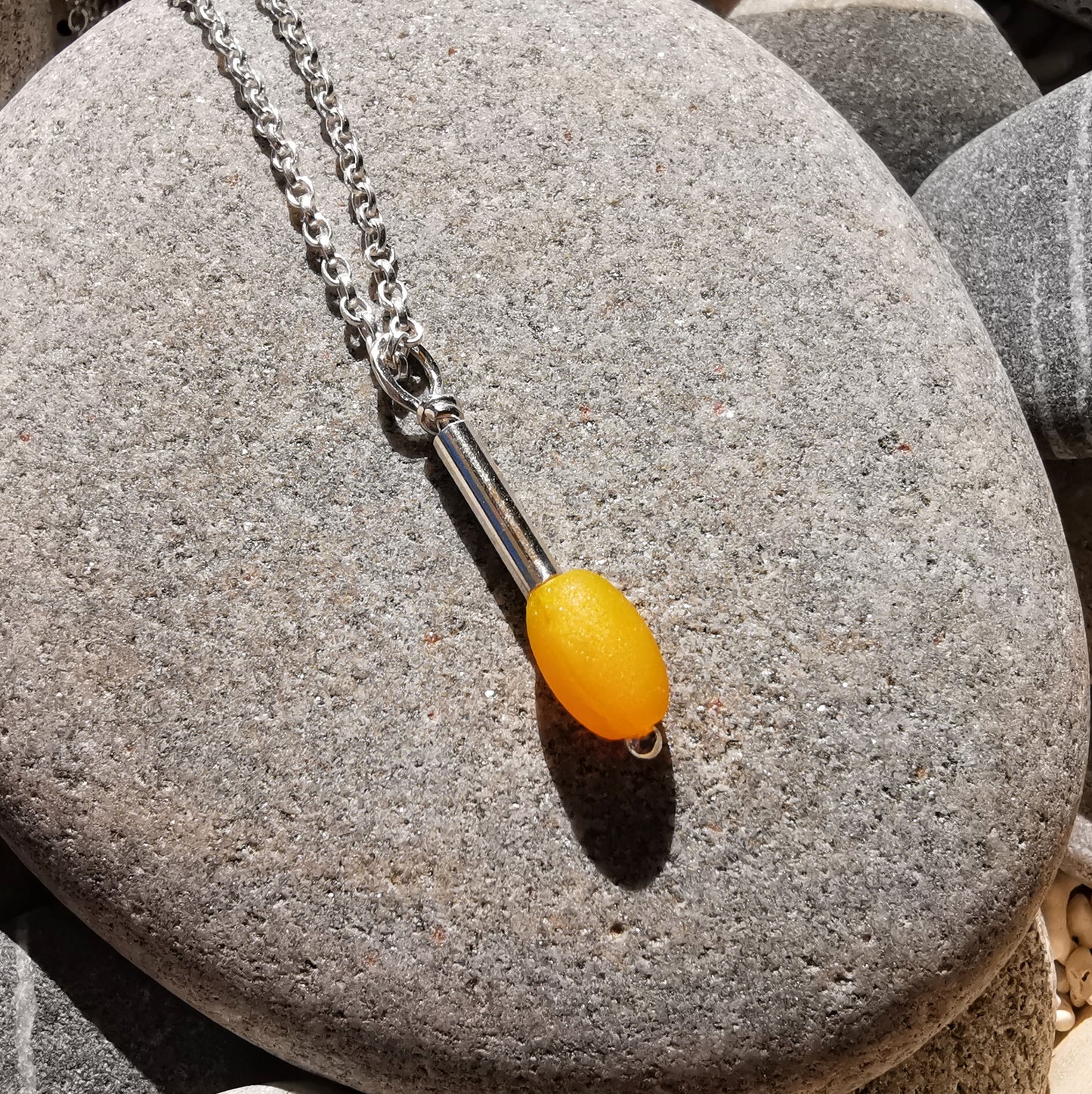 Scottish genuine yellow sea glass bead & sterling silver pendant.