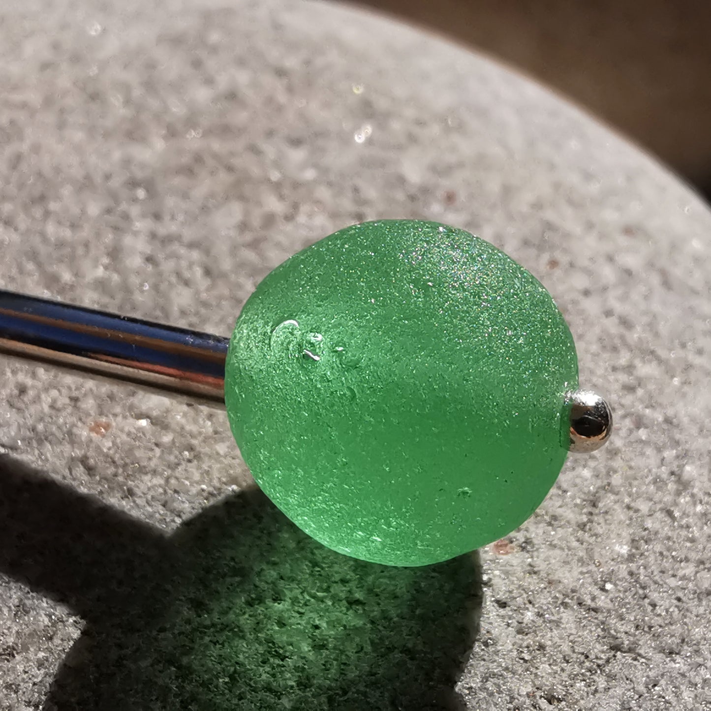 Scottish UV green sea glass bead & sterling silver pendant.