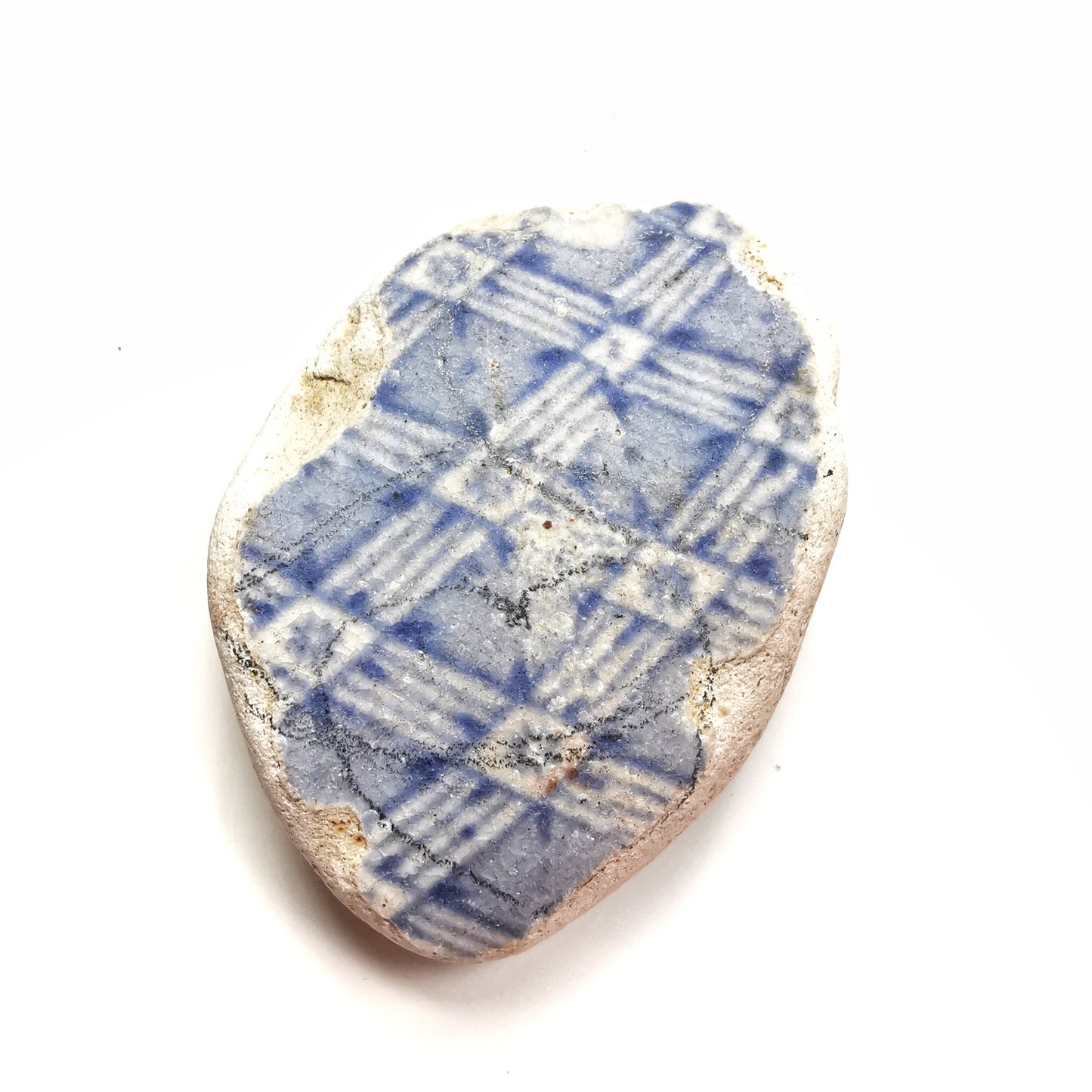 Scottish beach pottery blue willow pattern heart & sterling silver pendant.