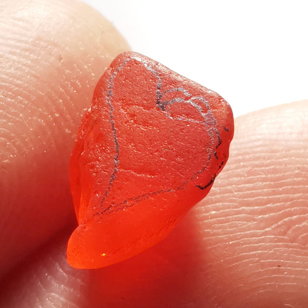 Tiny Scottish orange sea glass heart & sterling silver pendant.