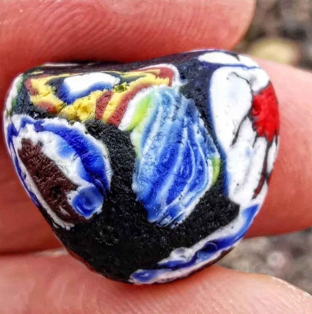 Millefiori sea glass heart & sterling silver pendant.