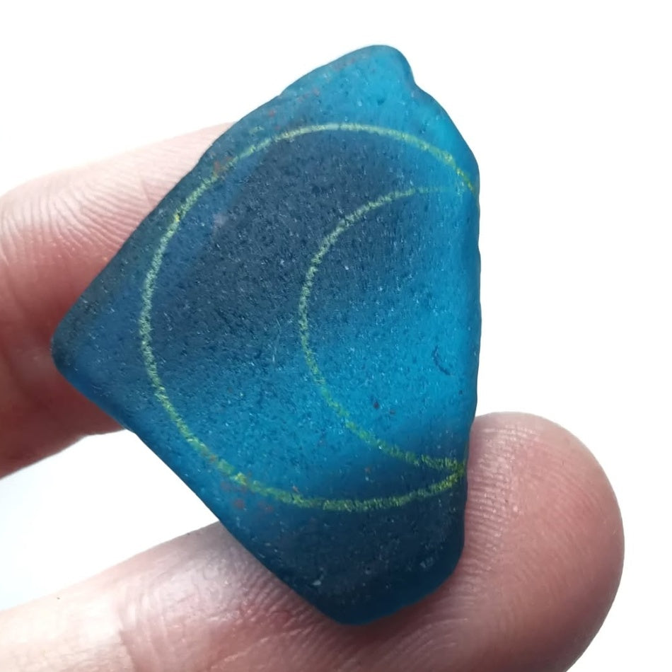 Reserved. Scottish teal blue crescent moon sea glass & sterling silver pendant.