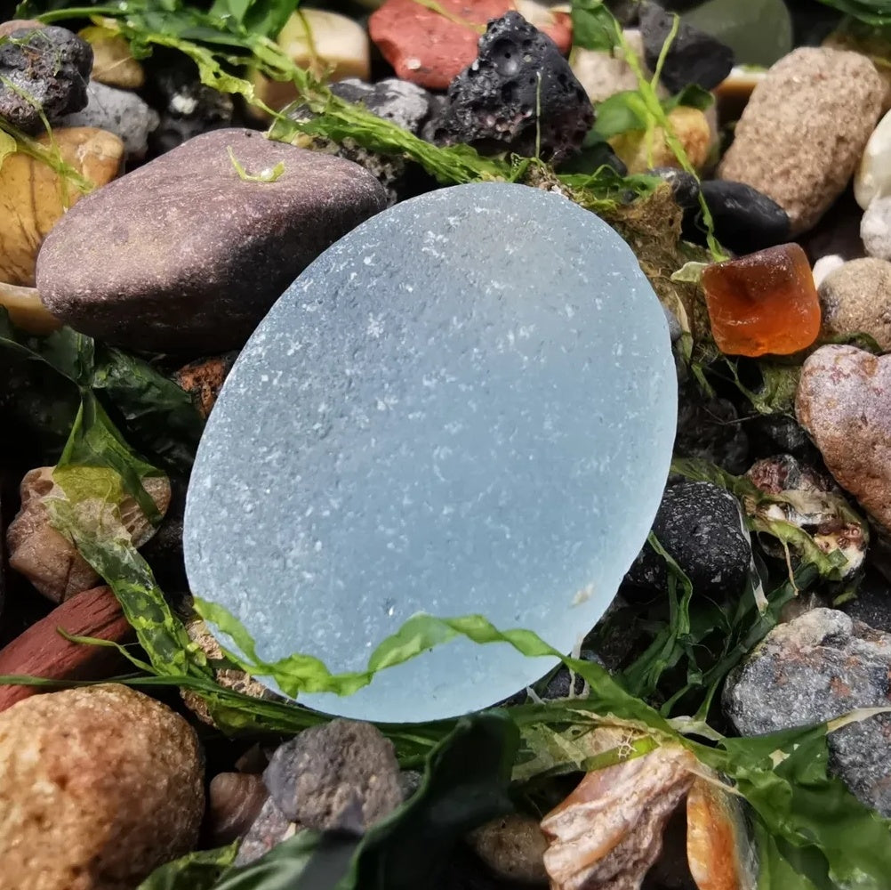Scottish light blue sea glass & sterling silver pendant.