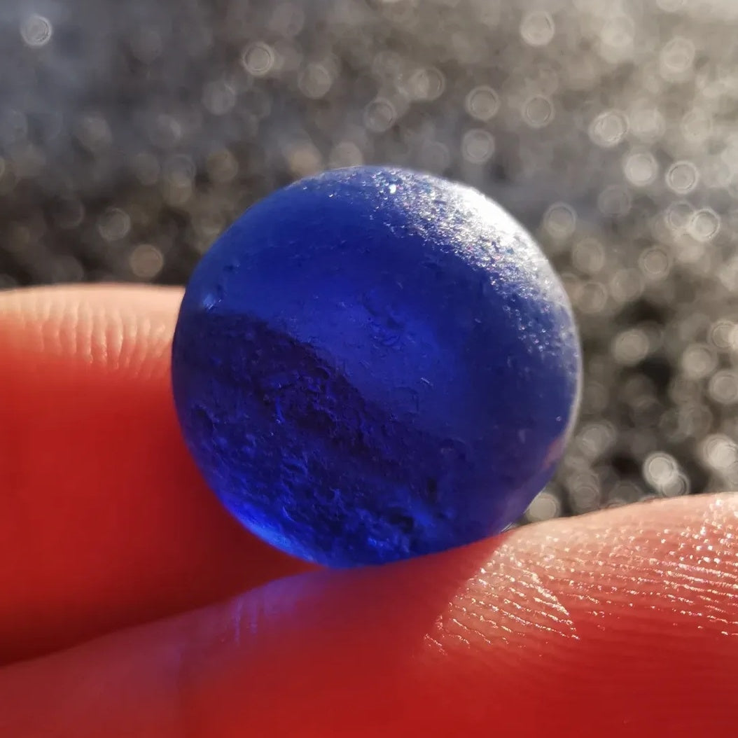 Scottish cobalt blue and white sea glass marble & sterling silver pendant.