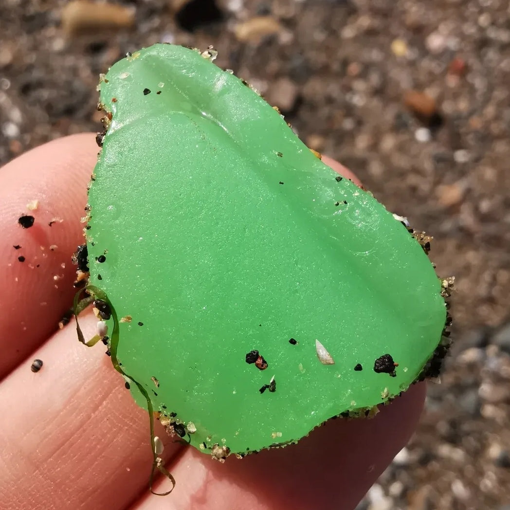 Scottish UV green sea glass heart & sterling silver pendant.