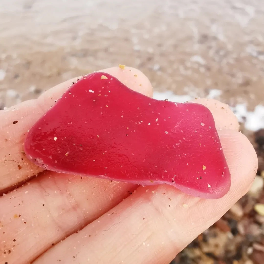 Magenta pink sea glass heart & sterling silver pendant.