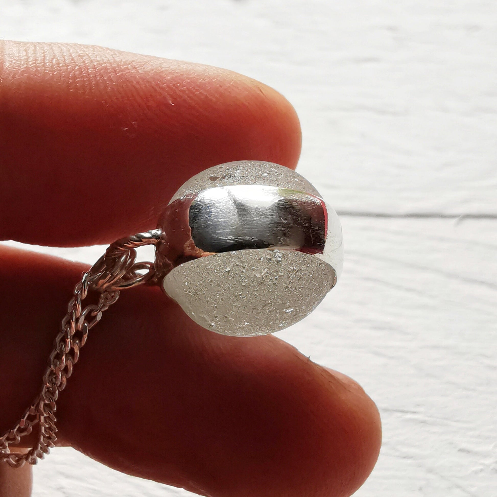 Scottish clear sea glass marble pendant, silver necklace - monopatin