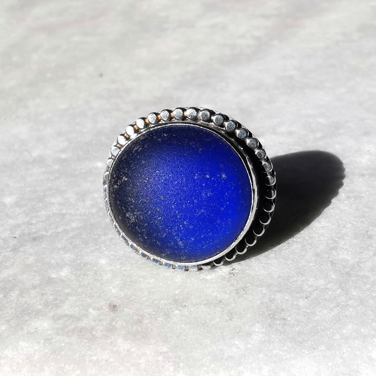 Scottish cobalt blue sea glass sterling silver ring - monopatin