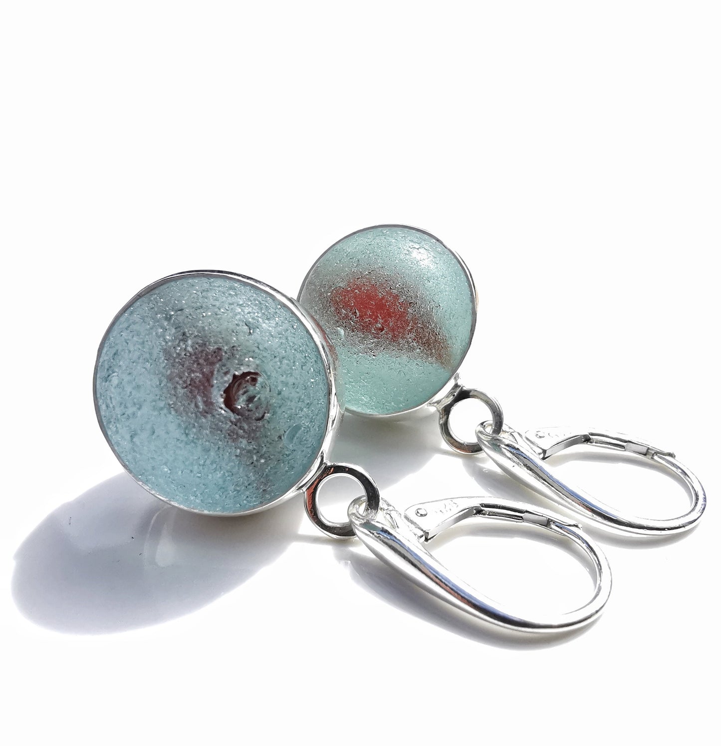Genuine Scottish blue and red sea glass marbles and sterling silver earrings - monopatin