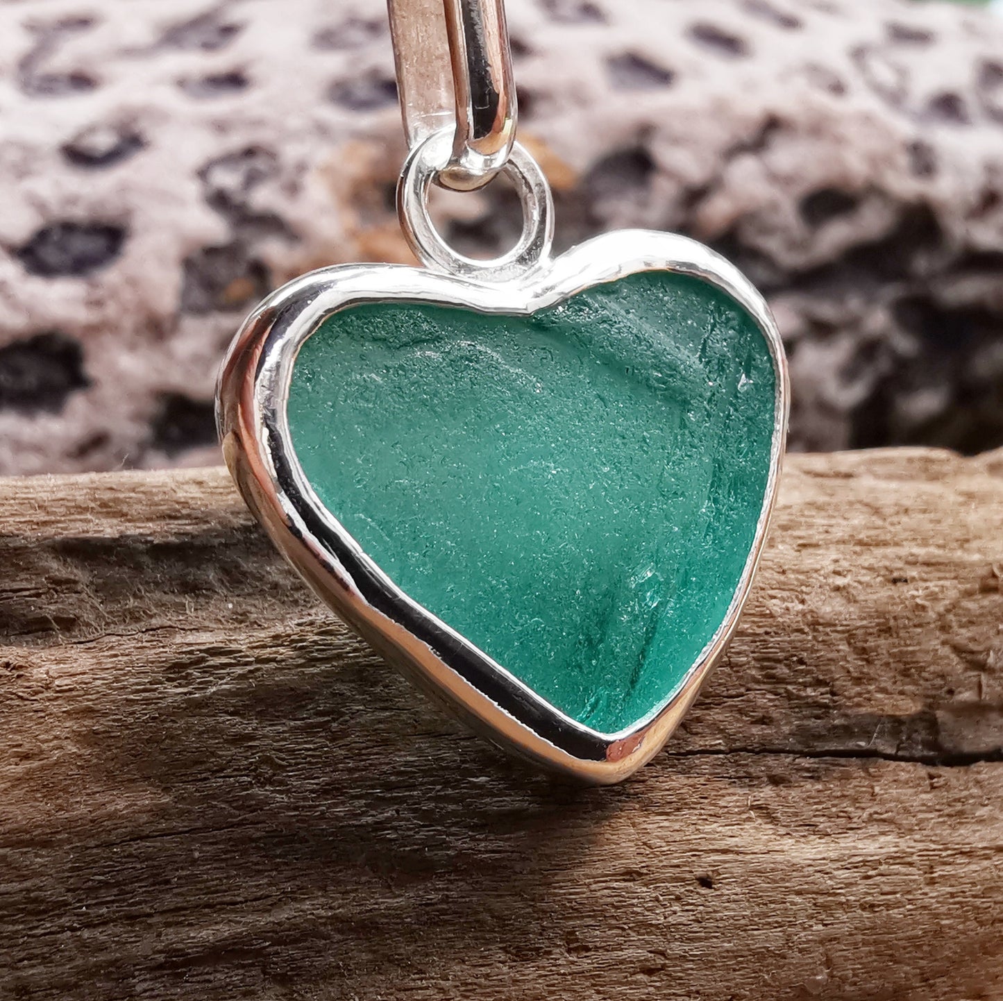 Scottish teal green sea glass heart pendant, sterling silver necklace - monopatin