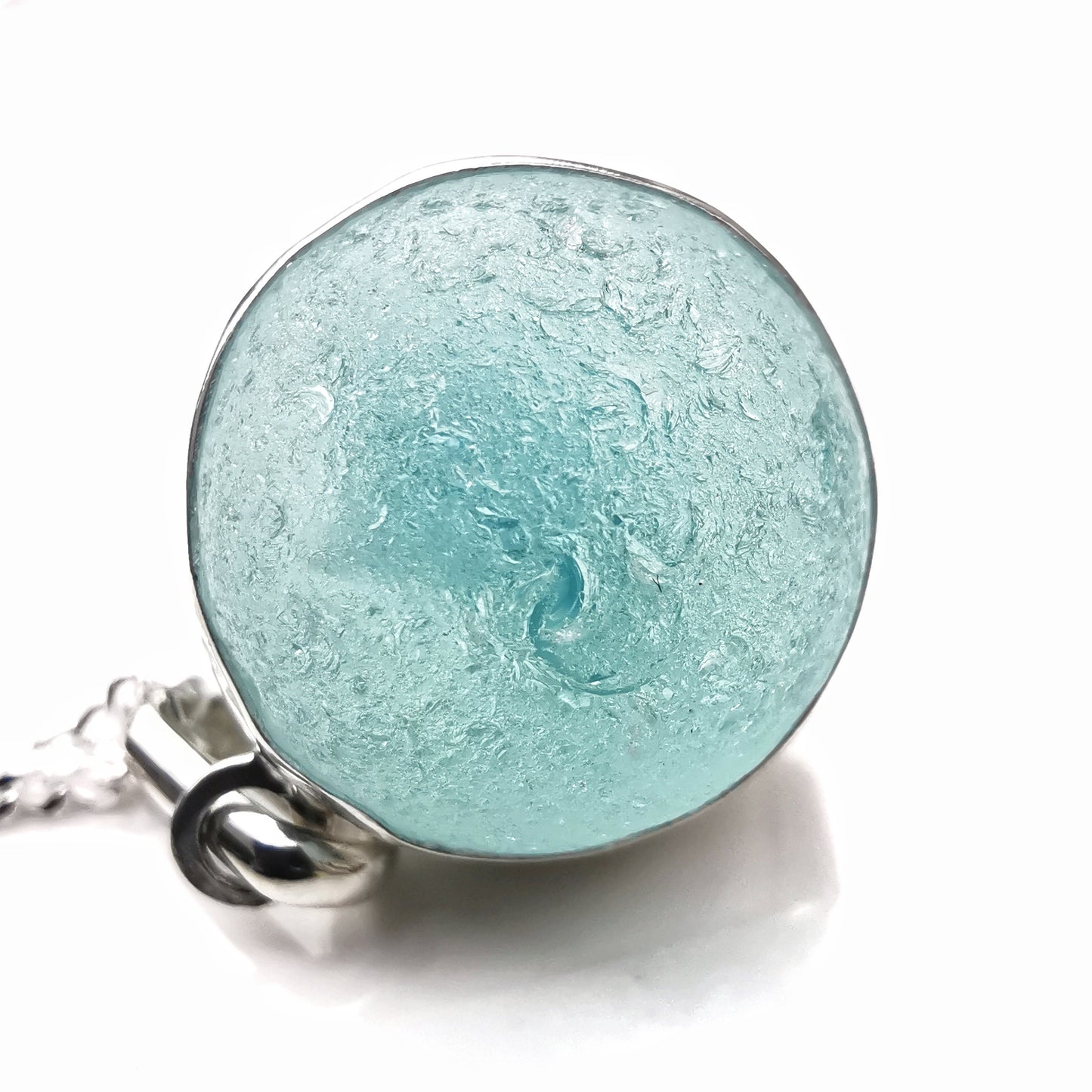 Scottish aqua blue sea glass marble pendant, sterling silver necklace - monopatin