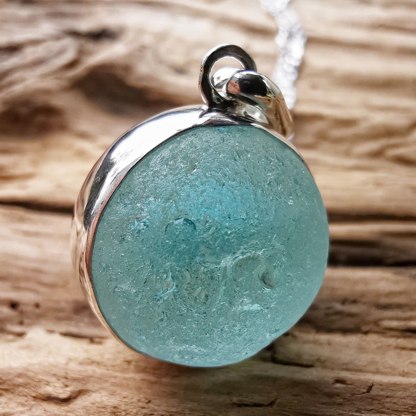 Scottish aqua blue sea glass marble pendant, sterling silver necklace - monopatin